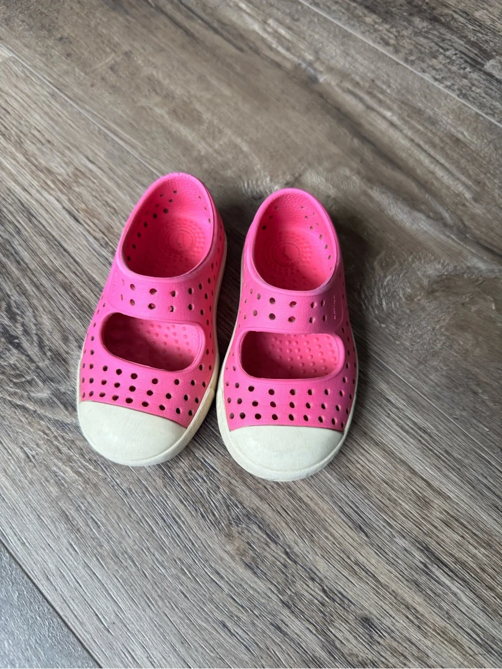 Native Shoes Kids Hot Pink Perforated Mary Jane with Cream Toe